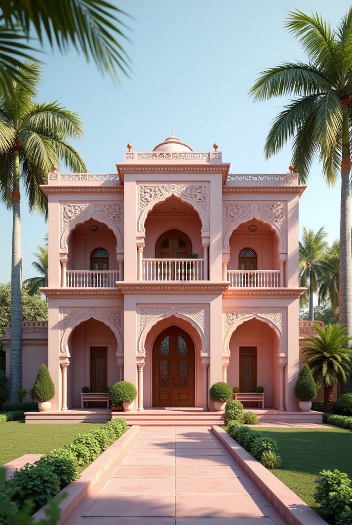 Draw an Indo-Islamic common house 
In shades of  mauve pink 
