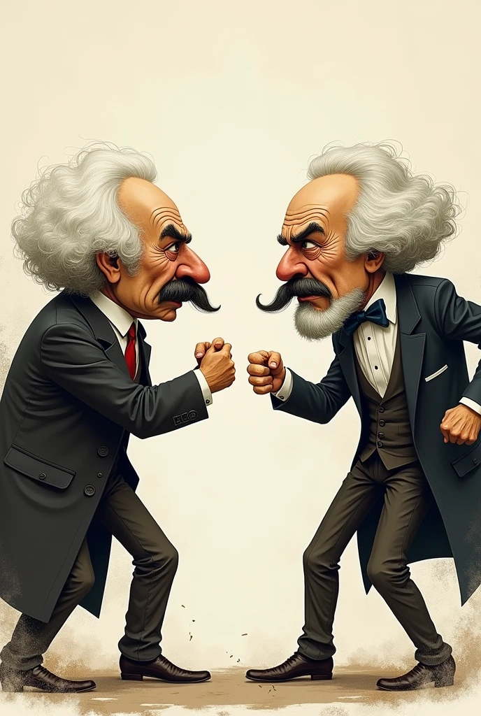 Karl max vs adam smith
, showing their faces as if they were in a fight, make it as if it were a drawing on paper without real details in 2d, try not to look so artificial to me