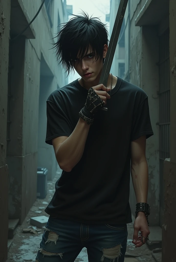 Emo boy with sword discovers girlfriend cheated on him