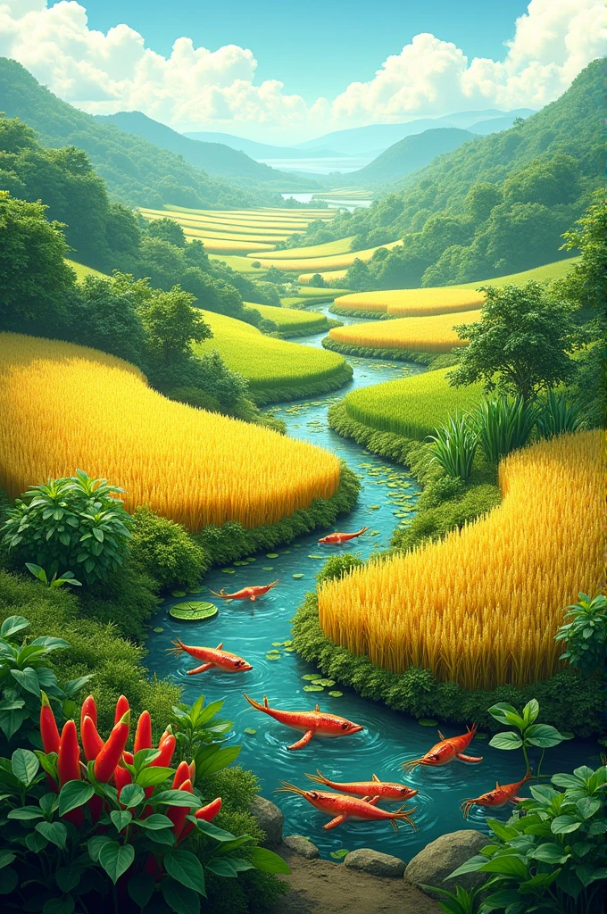 Wheat fields, yardlong bean fields, chili peppers, makrut lime leaves, shrimp and squid ponds
