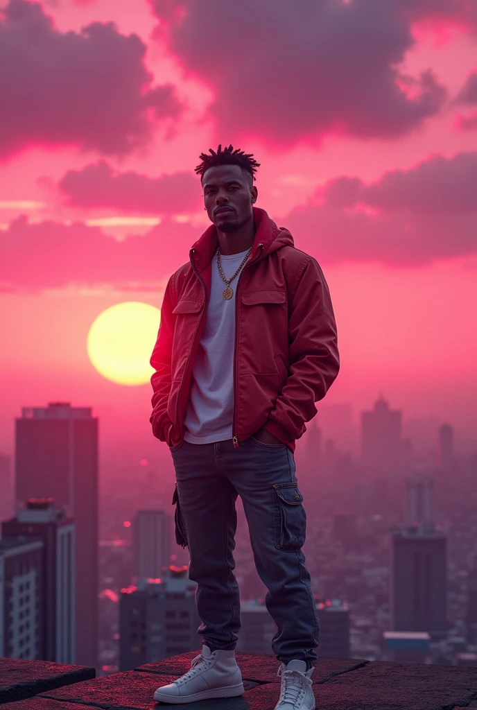magenta clouds sunset,City,Handsome white rapper