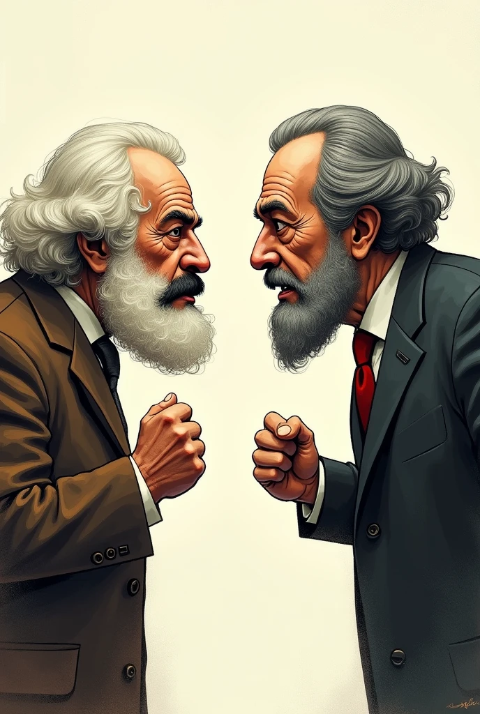 Karl max vs adam smith
, showing their faces as if they were in a fight, make it as if it were a drawing on paper without real details in 2d, try not to look so artificial to me
