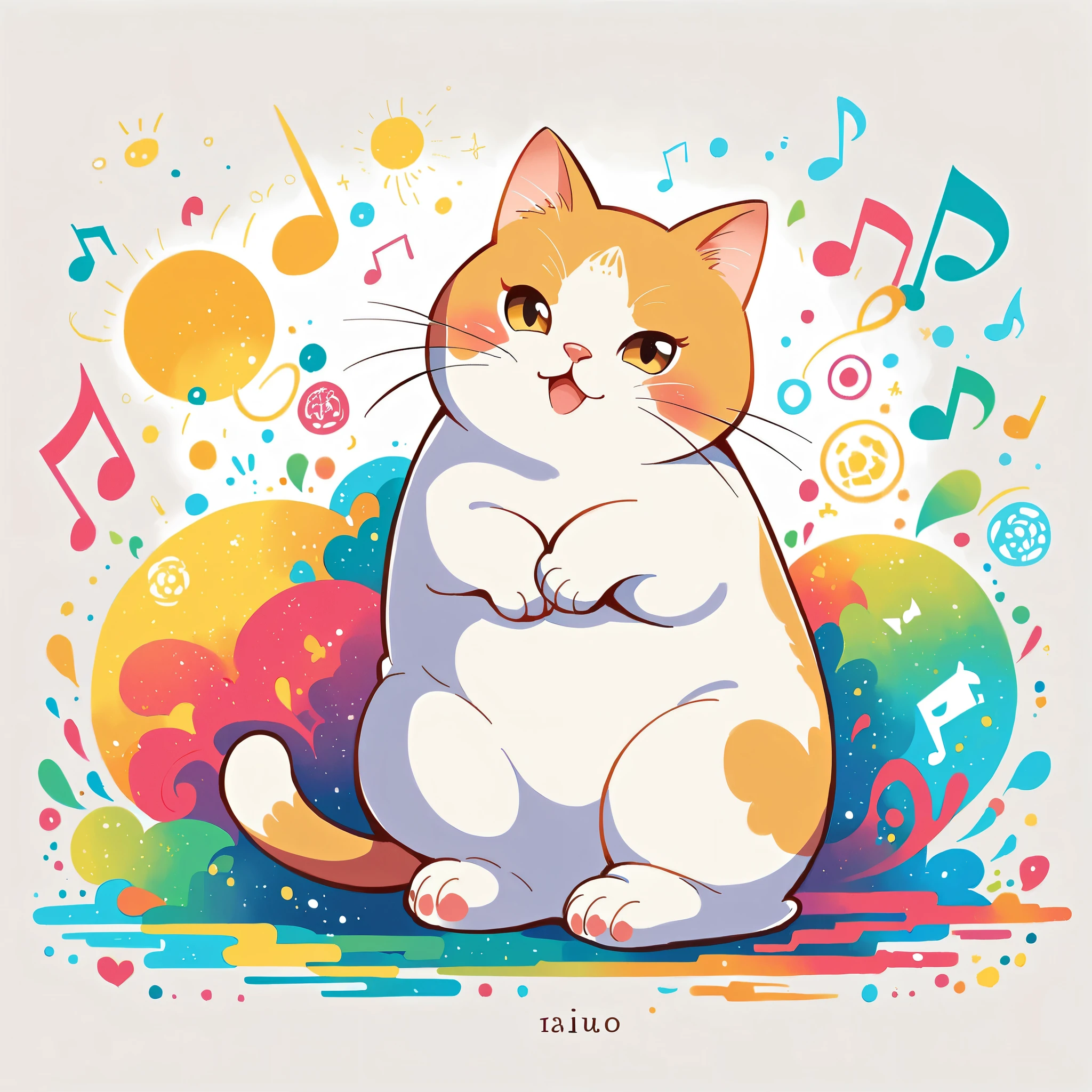 exotic shorthair, Cat, Put your front feet together,Simple Line Acronym,Abstraction, (((最も美しいCat))), Colorful music notes