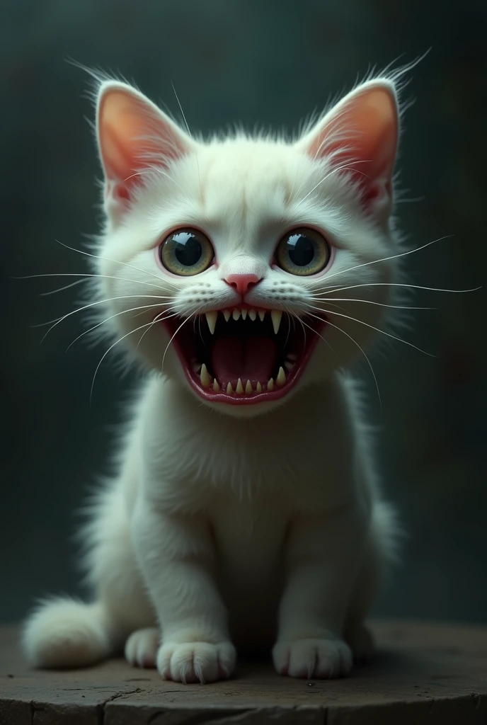Cute cat horror white teeth 
