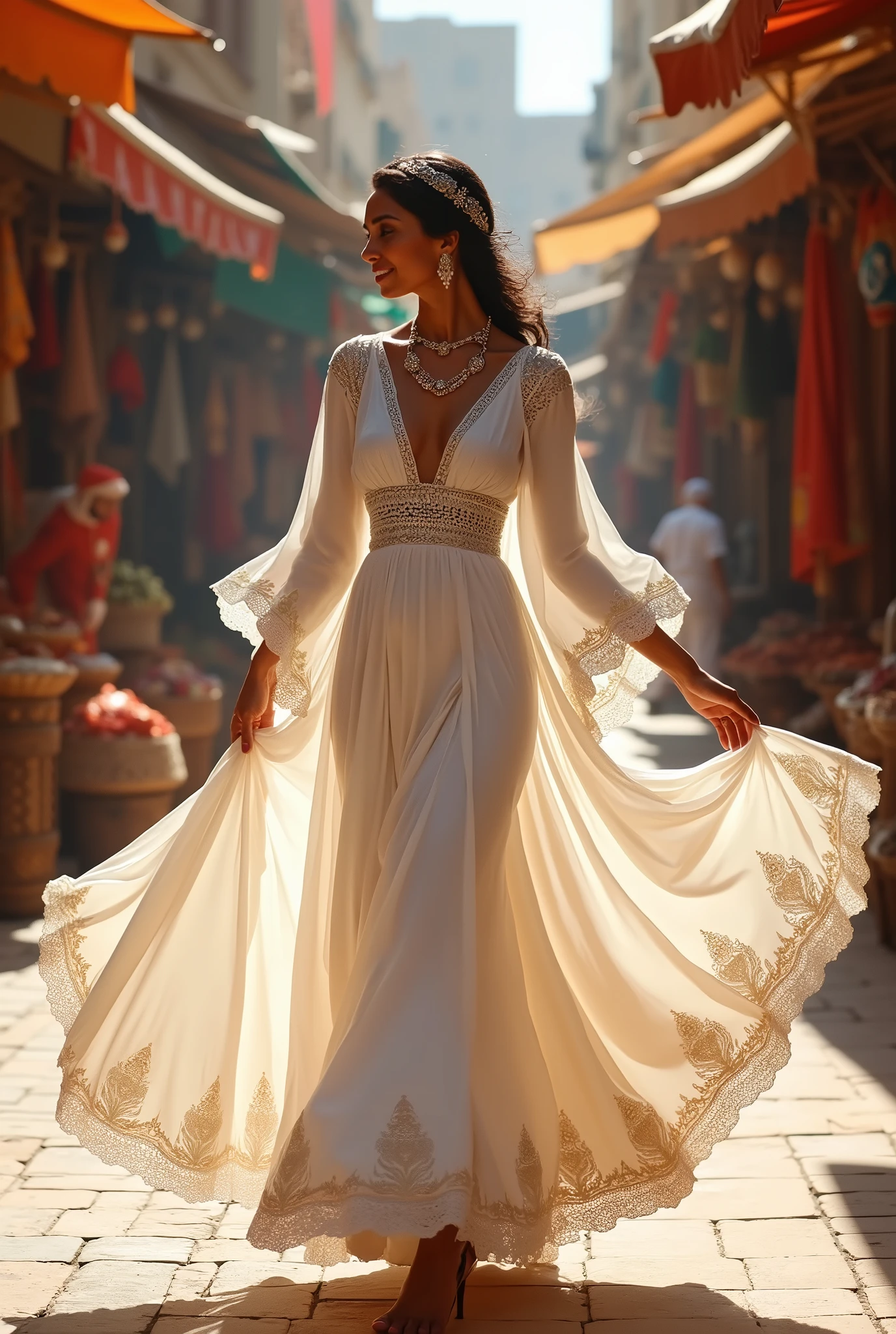 A Moroccan woman dancing in white