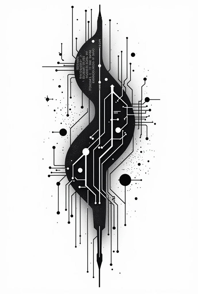 black tattoo that represents computer information technology and networks, just the design with a white background