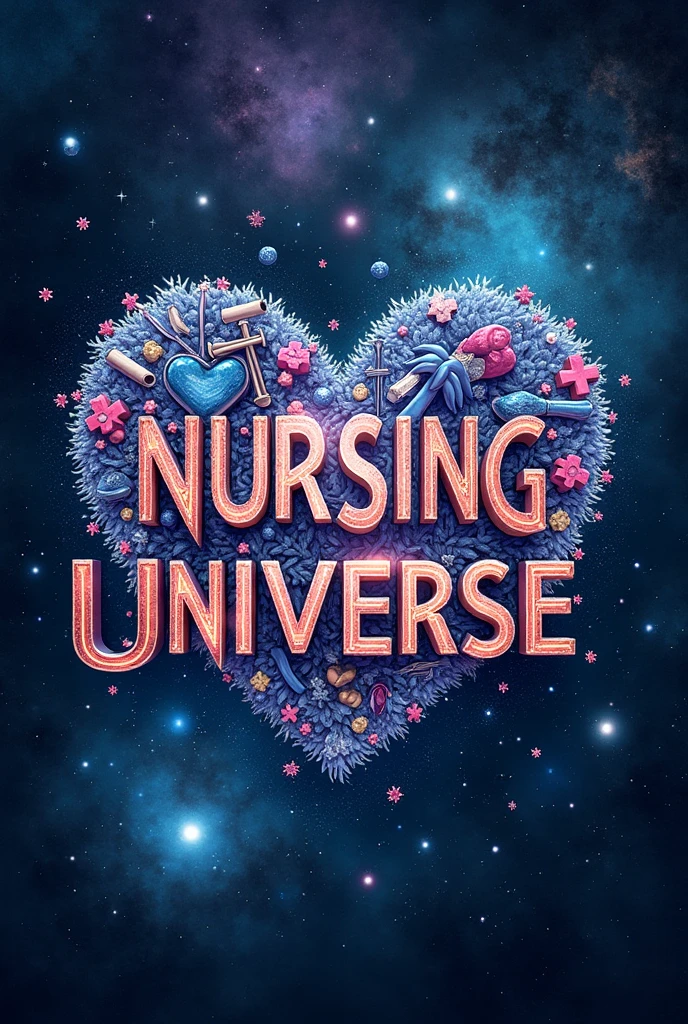 CREATE A 60CM WIDE AND 30CM HEIGHT SIGN THAT REFERS TO THE UNIVERSE AND NURSING WRITTEN ON IT: NURSING UNIVERSE WRITTEN ONLY CONTAINS NURSING ICONS