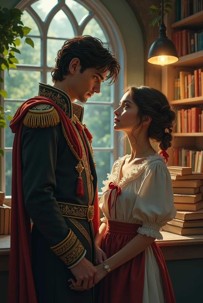 Prince Alexander, heir to a prosperous kingdom, is known for its beauty and responsibility, but you feel a void in your life. He decides to visit a village near the castle., disguised as a commoner, to better understand the needs of the people.
Leaves, he knows Clara, a young commoner who works in a bookstore. Clara is smart, independent and has a passion for literature and art. She lives a simple life, but dreams of a world beyond his village.