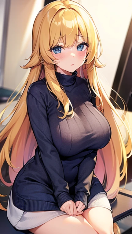 Long blonde、Big Breasts、Knitted clothing