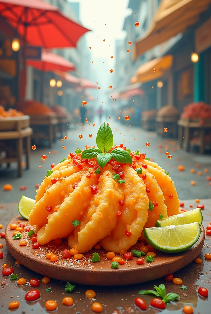 Create a poster on golgappago, a panipuri with different waters,sweet sour tangy circle in shape