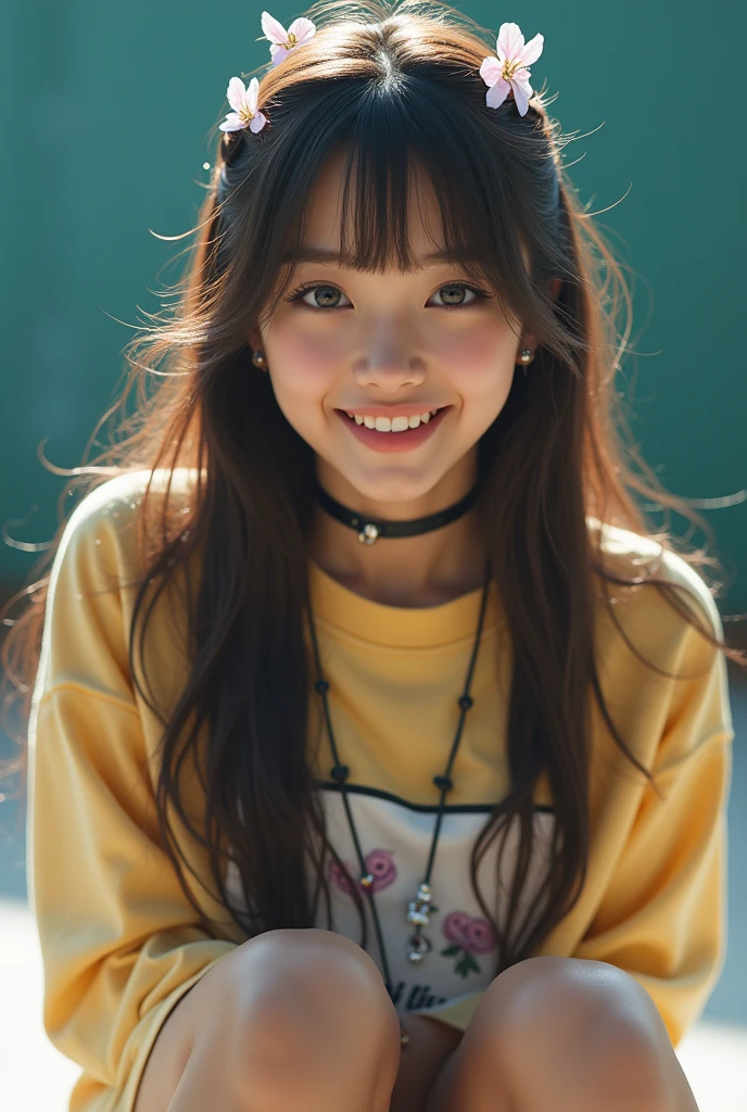 One person、High resolution、smile、High resolution、masterpiece、Anatomically correct、Person Portrait、backgroundのぼかし、Super Real Photo、High resolution、Dramatic image、Harajuku casual fashion、dynamic、The perspective of the shot is quite far away、Capture the whole subject。Capture the whole subject、Beautiful decoration、
background:School gym