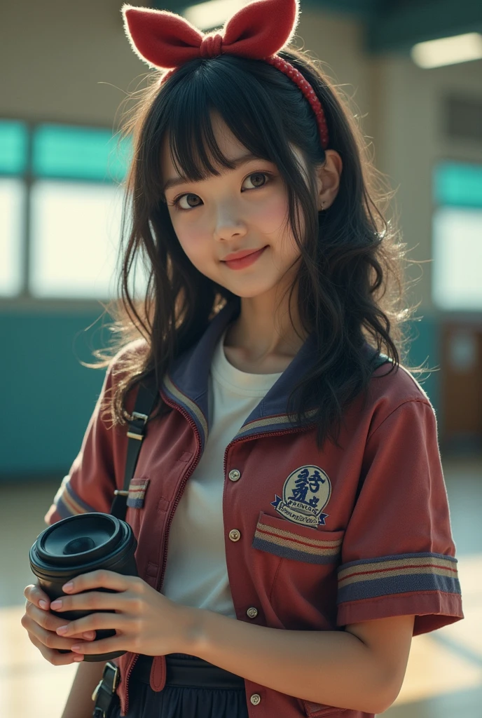 One person、High resolution、smile、High resolution、masterpiece、Anatomically correct、Person Portrait、backgroundのぼかし、Super Real Photo、High resolution、Dramatic image、Harajuku casual fashion、dynamic、The perspective of the shot is quite far away、Capture the whole subject。Capture the whole subject、Beautiful decoration、
background:School gym