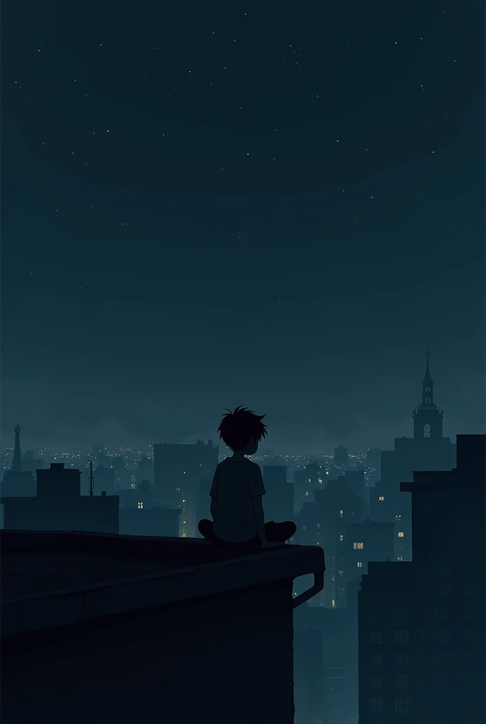 Boy sit on roof in darkness

