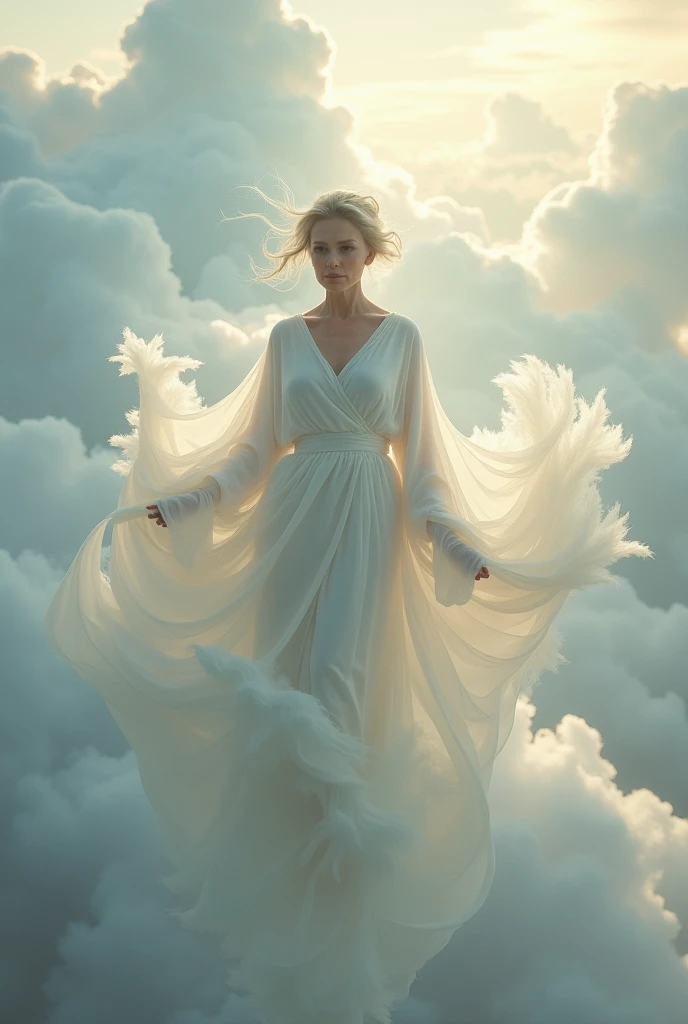 Mature woman in the clouds

