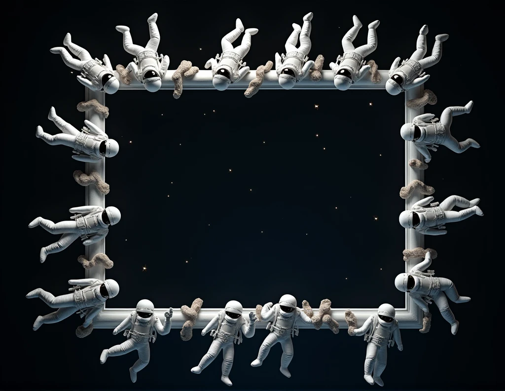 a picture frame consisting of floating astronauts