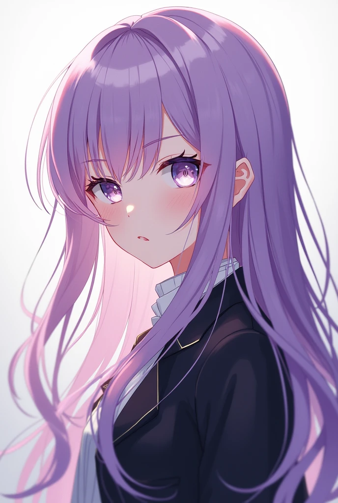 one girl,anime girl,long hair purple pink and white,white eye,black jacket