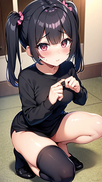 Black hair twin tails、Small breasts、Clothes with holes