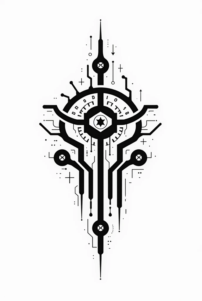 black tattoo that represents computer information technology and networks just the design with a white background without a stain