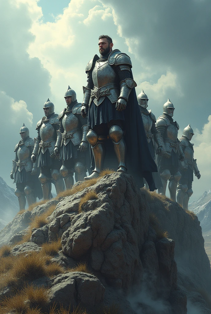 Knight on a rock surrounded by other knights