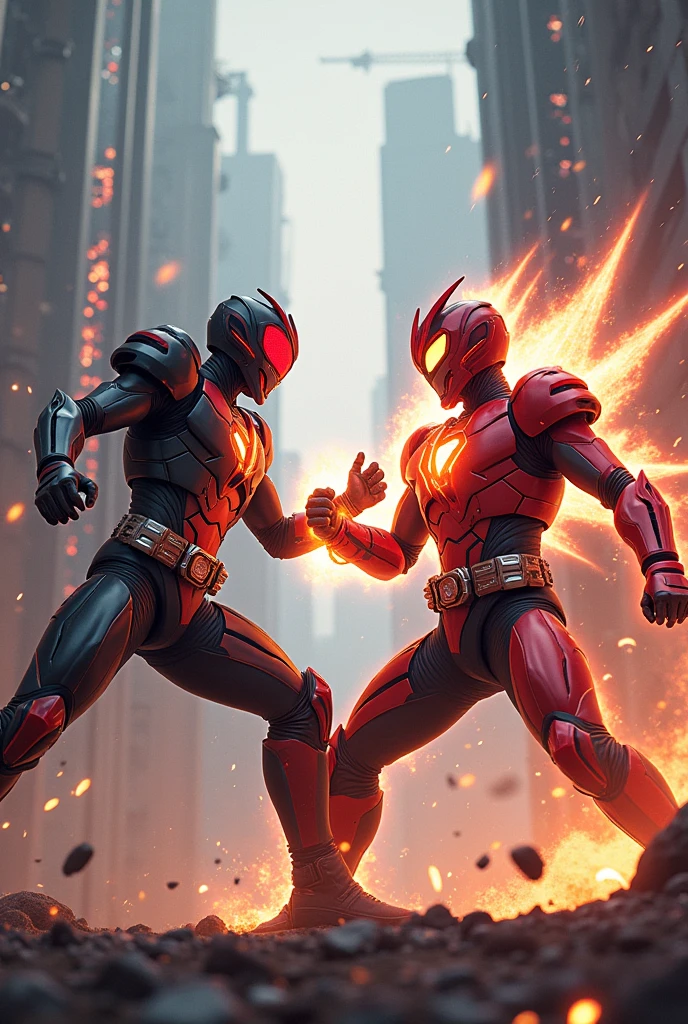 Two kamen rider fight each other