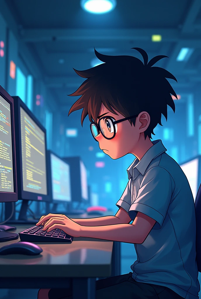 Anime,Glasses Boy,program,JavaScript language,In the computer room