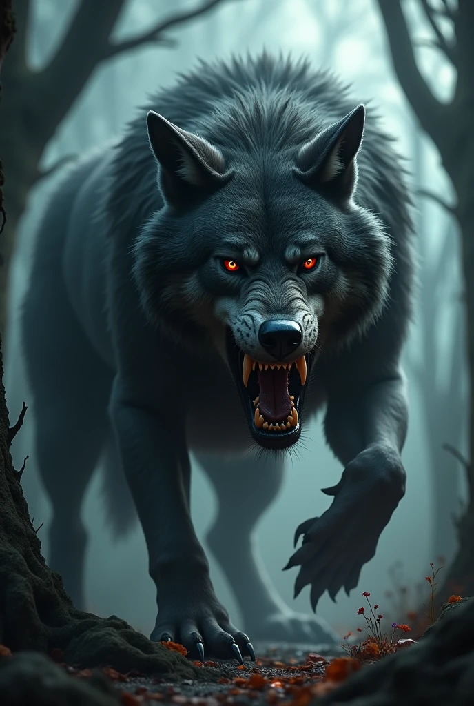 Scary and fearsome wolf