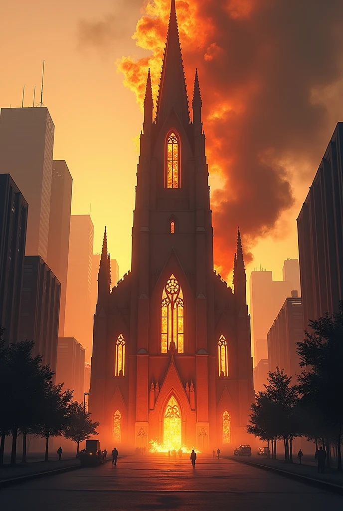 a modern burning church 2d art