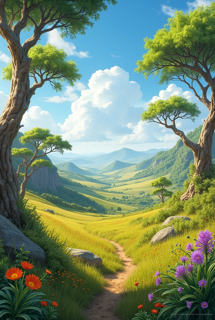 I want a drawing of spring in the cerrado of Goiás in Brazil