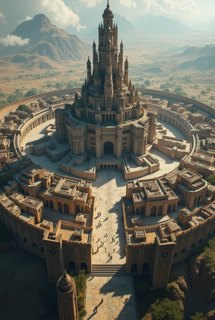 Create a huge round city protected by a wall and with a tower in the center