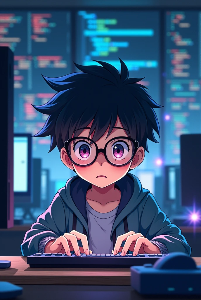 Anime,Glasses Boy,program,JavaScript language,In the computer room