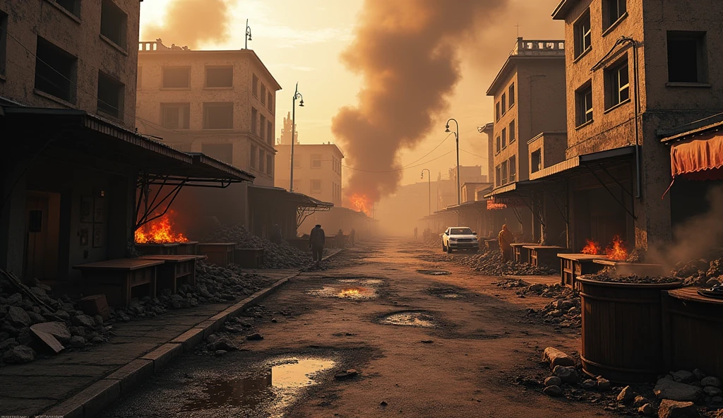gta4 game landscape background, with 1 market burned down, ultra HD, realistic 4k