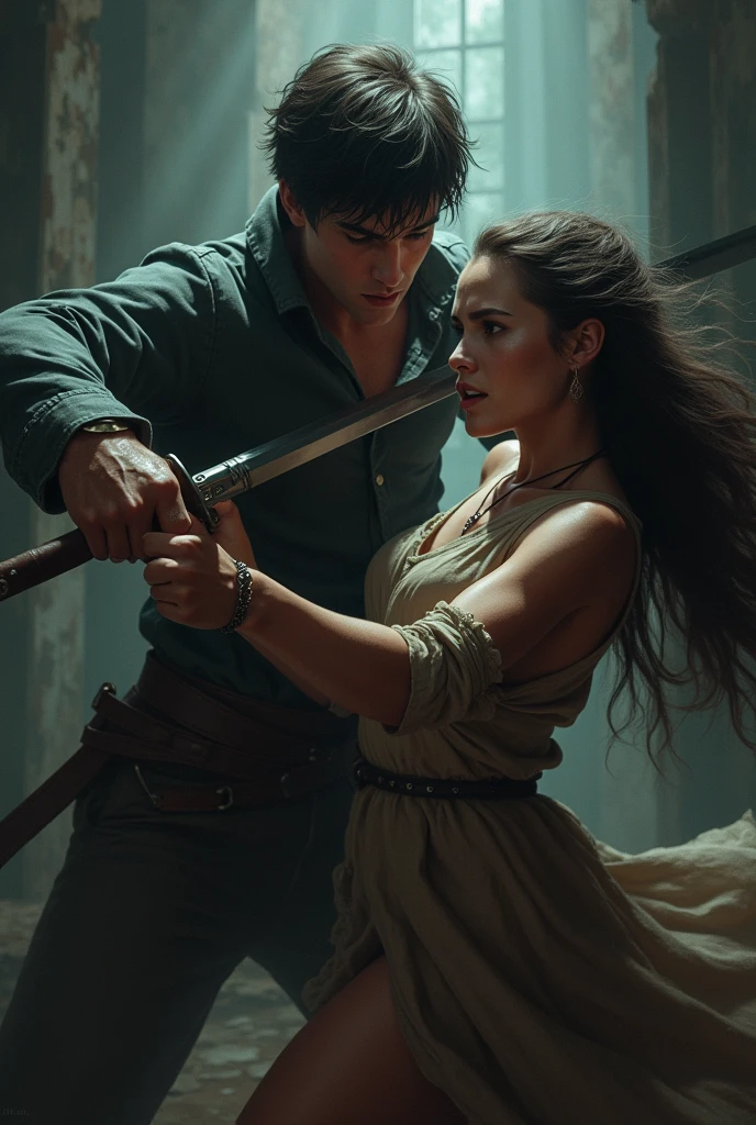 Boy kills a woman with his sword