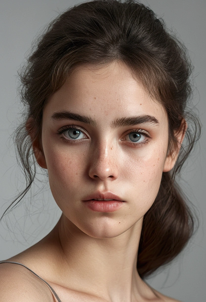 ((Ultra-realistic photos, ultra-high quality, 8k)), Portrait,1woman,23yo, actor,beautiful,Sad eyes,female skin, natural skin, realistic skin, actress,charm,female pose,looking straight ahead, nude