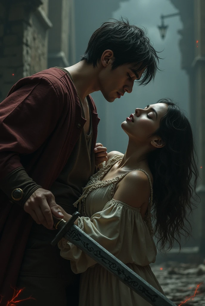 Boy kills woman with his sword 
