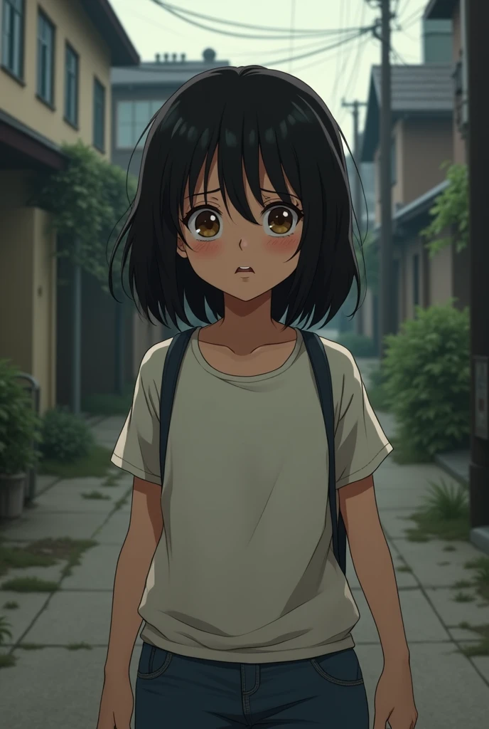 Little chubby girl with medium-long black hair and brown eyes whose name is Zcharit but she has to be an ugly teenager