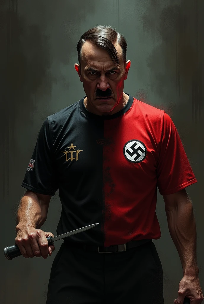 knife adolf hitler team shirt, black and red.