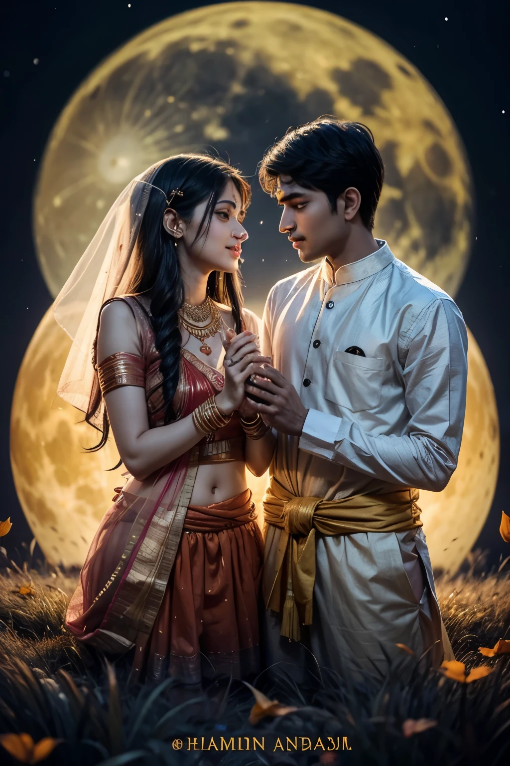 Sharad Purnima, also known as Kojagiri Purnima and Raas Purnima, is an auspicious Hindu festival celebrated on the full moon day of the month of Ashwin. This year, Sharad Purnima falls on 28 October 2023, marking the culmination of the year's final lunar eclipse. This occasion has immense significance in Hindu mythology., because it is believed that on this day the moon is endowed with all sixteen phases and the earth is watered with the nectar of prosperity. Create an illustration related to this festival.