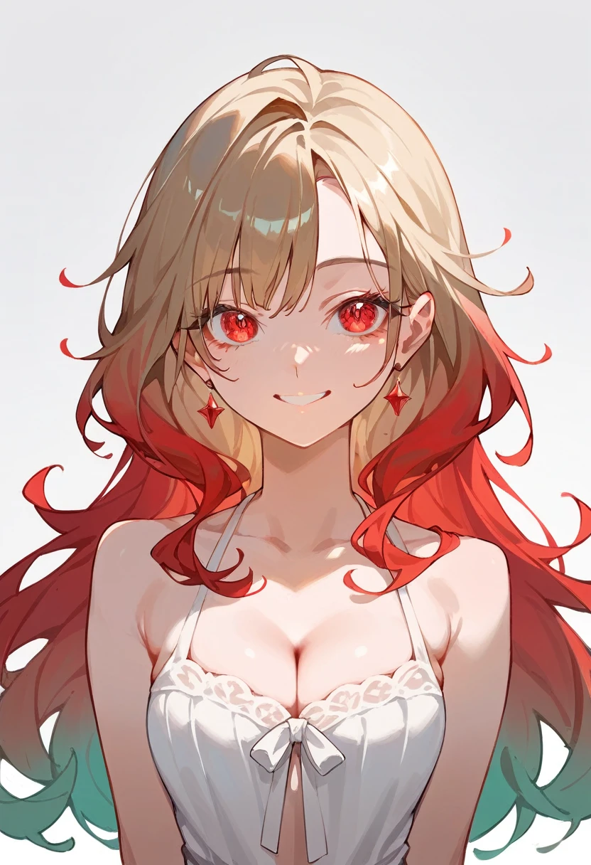 animation,High-resolution model, front,Red Eyes,Gradient Hair,High resolution, High resolution, Long Hair, chest, smile, 