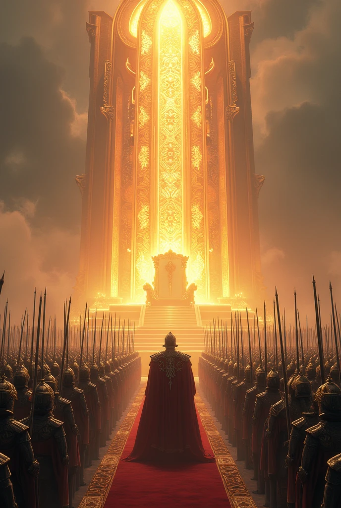 I want a clear image of a dianye army from a great throne that emits a shining light