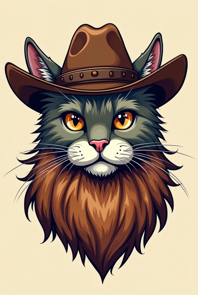 Make me a cat with a cowboy hat, and Viking beard for a logo