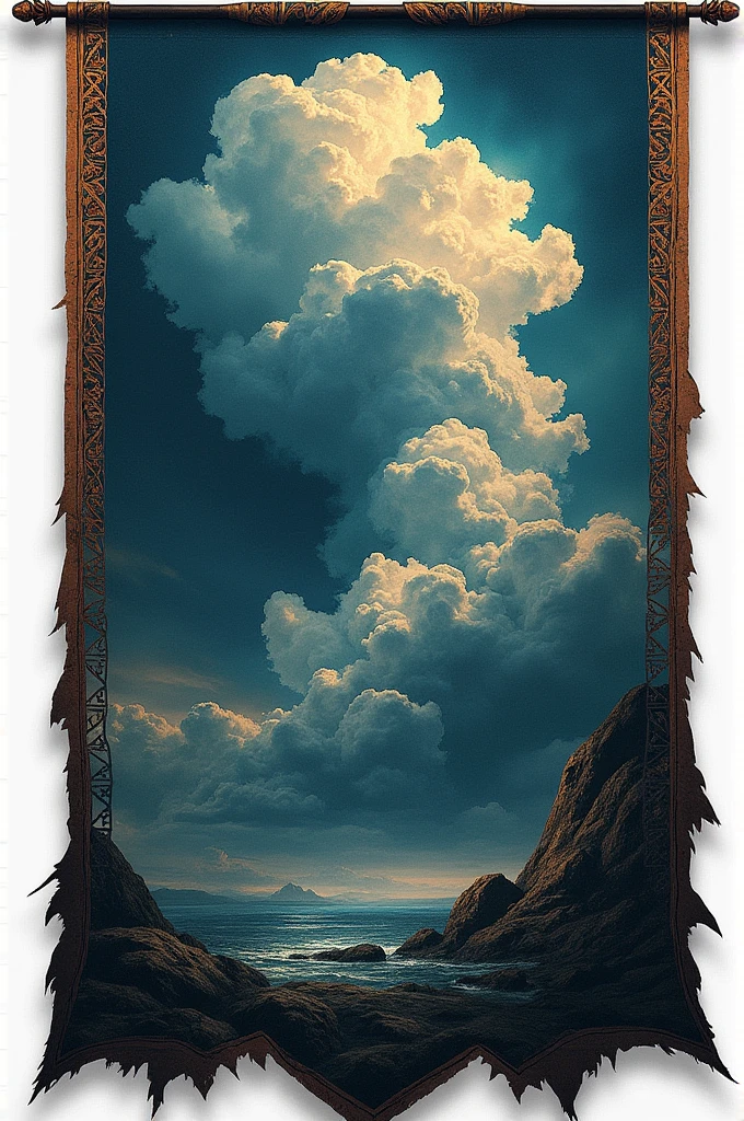 Viking banner with a storm cloud on it