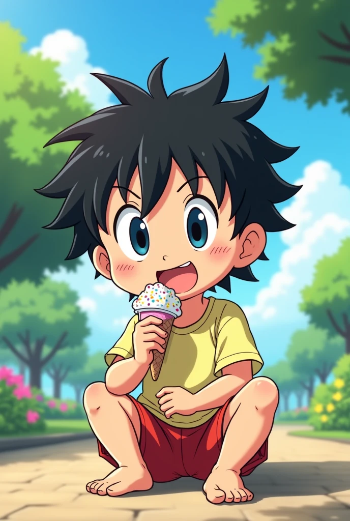 Shinchan eating icecream