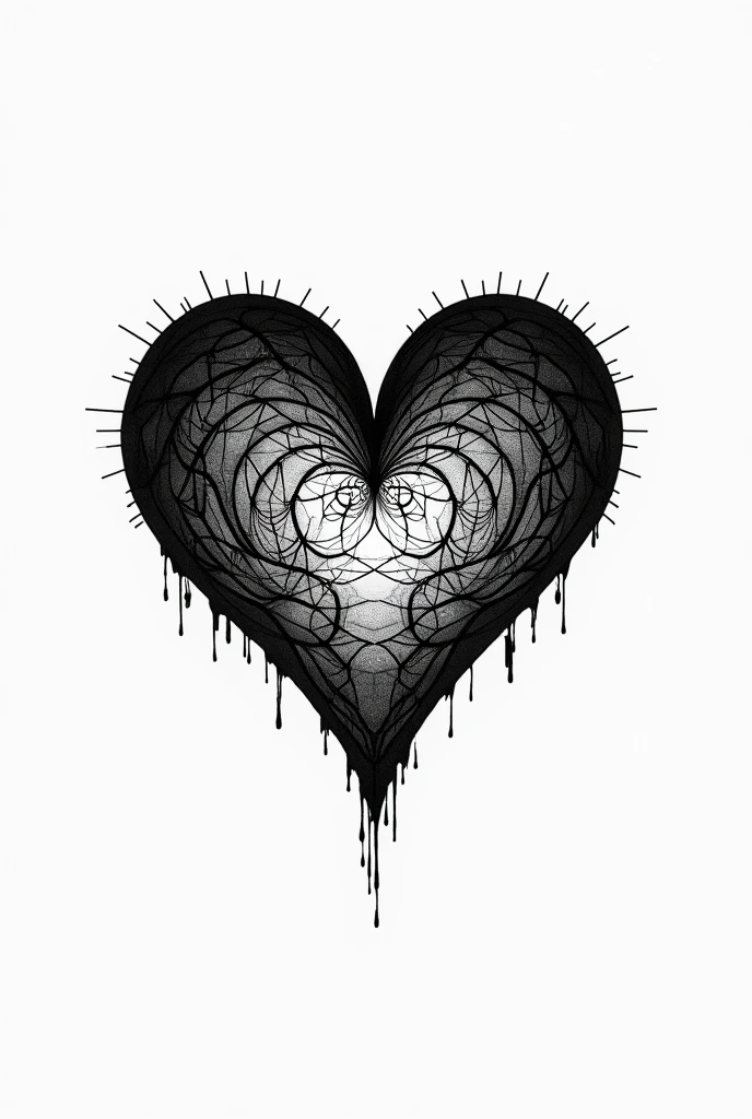 Basic and complex yet complete black and white heart drawing