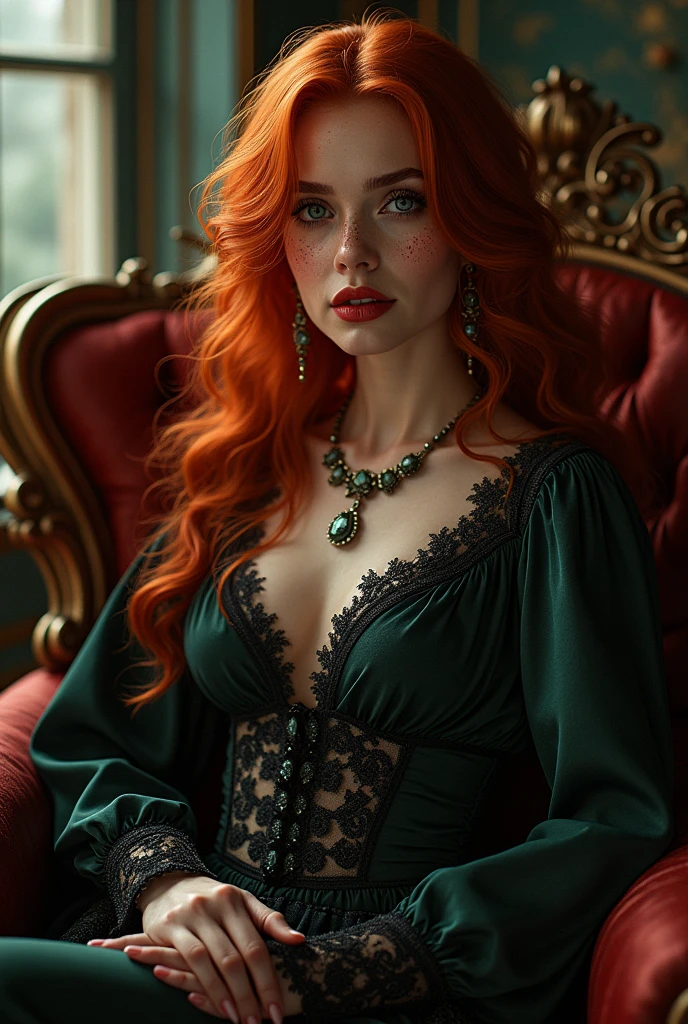 A very beautiful toreador vampire with extremely red hair and blue eyes, she also has freckles, She has noble origins and really likes jewelry and wearing high heels.
