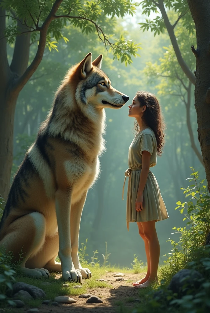 A wolf and a girl .girl is a ager