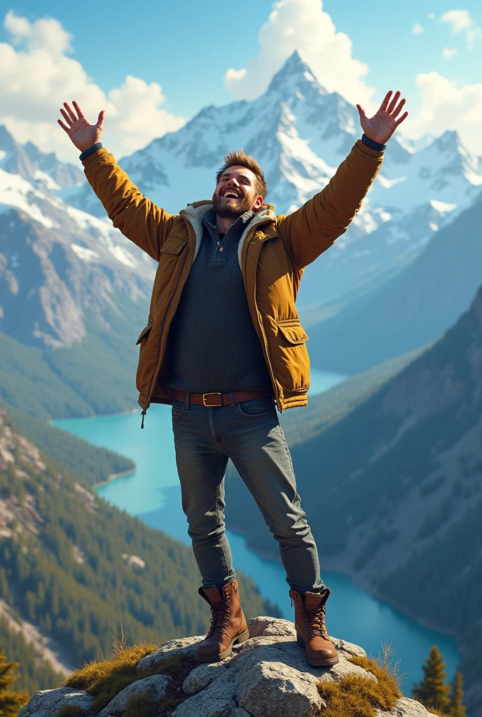 happy man on a beautiful mountain

