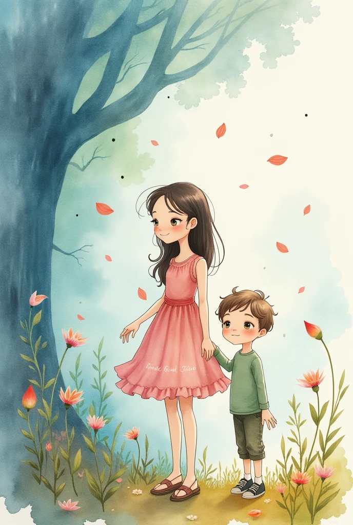 Drawing using watercolor of girl and boy