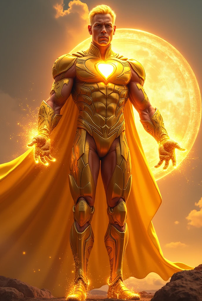 Create me a superhero of the sun who is called Solaris and has golden eyes who is a man