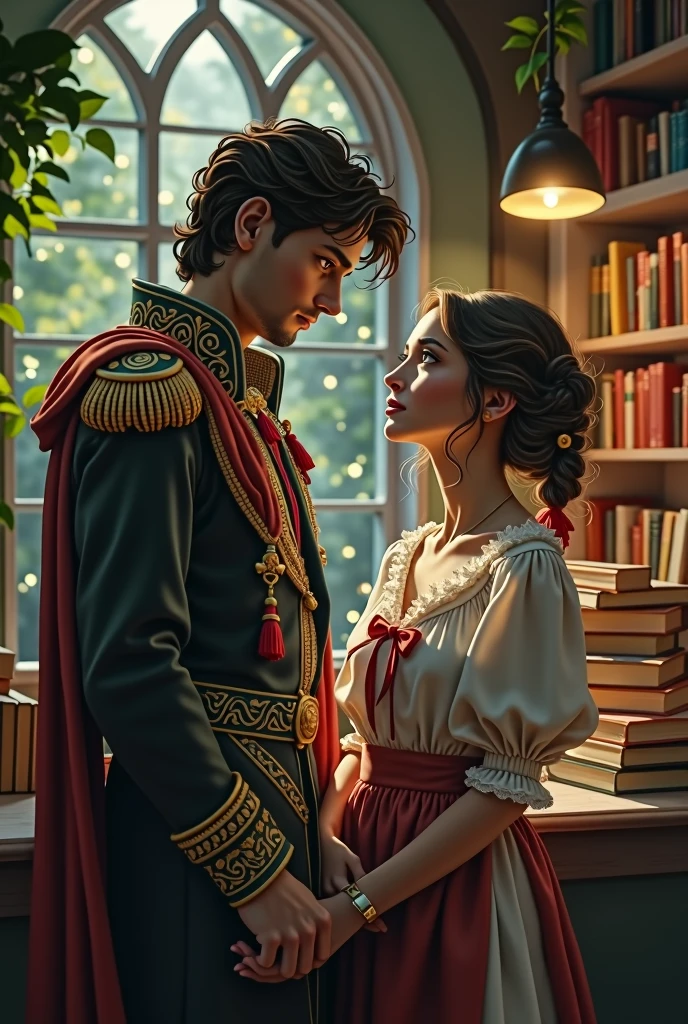 Prince Alexander, heir to a prosperous kingdom, is known for its beauty and responsibility, but you feel a void in your life. He decides to visit a village near the castle., disguised as a commoner, to better understand the needs of the people.
Leaves, he knows Clara, a young commoner who works in a bookstore. Clara is smart, independent and has a passion for literature and art. She lives a simple life, but dreams of a world beyond his village.