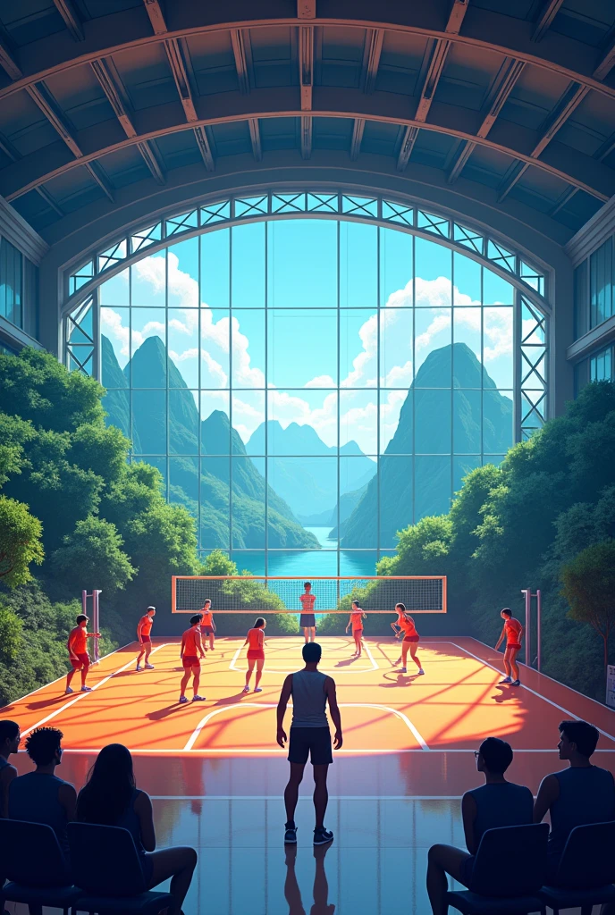 volleyball court in door wallpaper vector landscape